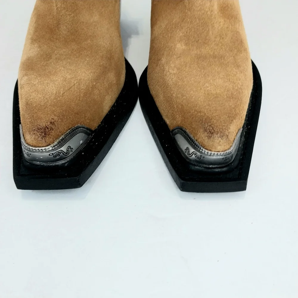 Mango Suede Leather, Distressed, Western Ankle Boots, NWT, Size 38|‎ US 7.5